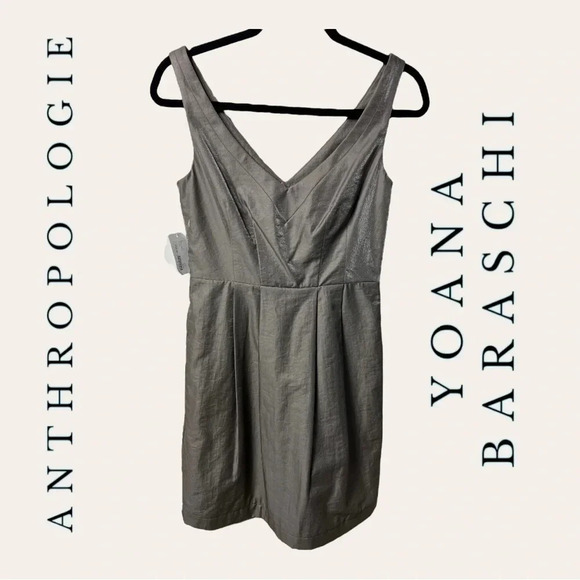 1093. ANTHROPOLOGIE YOANA BARASCHI KNEE LENGTH DRESS SIZE 2 METALLIC TOUPE - Picture 1 of 11